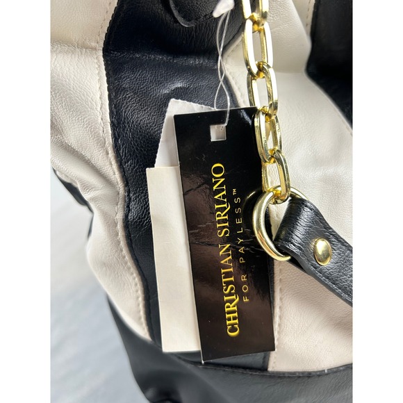Christian Siriano for Payless Tote Bag Black White Striped Gold Chain New NWT - Picture 3 of 11